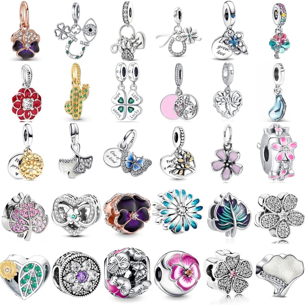 Blauer Gänseblümchen Kaktusblatt Klee Kupfer Anhänger Perle Geeignet Für Original Armband Halskette DIY Damenschmuck Zubehör