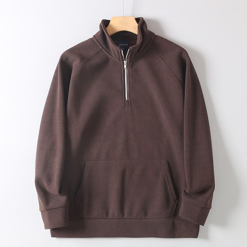 Foreign Trade 900g Heavyweight Fleece-Lined Half-Zip Sweatshirt for Men, New Winter American-Style Warm High-End Loose Stand-Collar Jacket