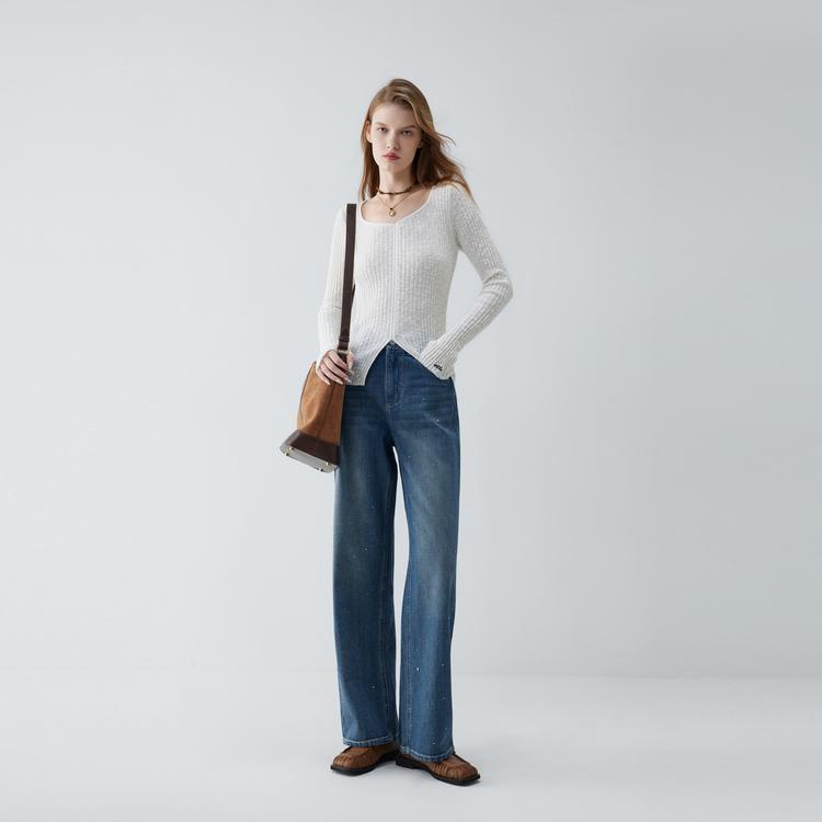 ELLE French Fashion Design High-Waisted Slimming Casual Loose Versatile Straight Leg Jeans Women Bottoms EQ52181