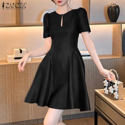 Women Elegant Casual Round Neck Short Sleeve A-Line Dress
