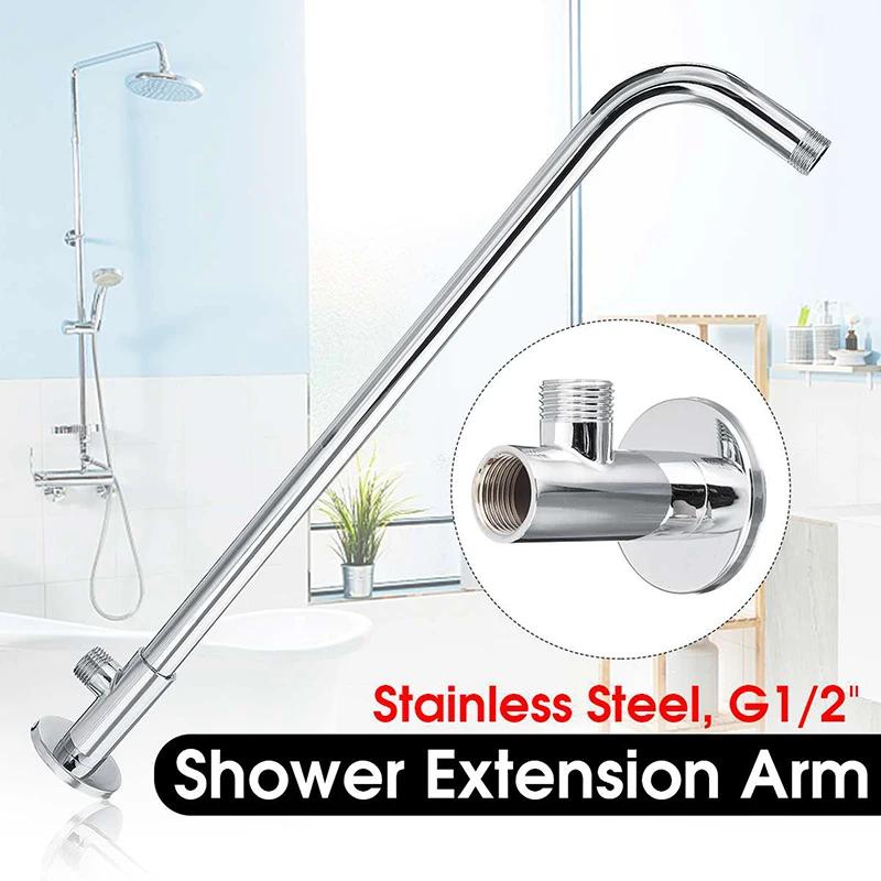 Shower Head Extension Arm Wall Mounted Stainless Steel Rainfall Extend Pipe Tube Shower Holder Base Bathroom Accessories