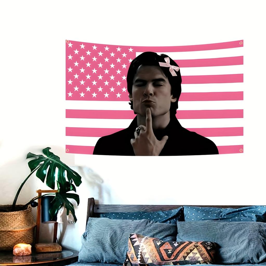 D-Damon S-Salvatore American Flag 3x5ft Aesthetic Tapestry for College Dorm Bedroom Room Decor Wall Hanging