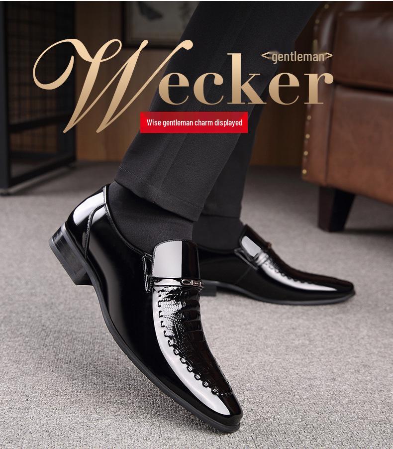Men's Plus Size Crocodile Pattern Patent Leather Business Slip-On Shoes, Pointed Toe, Shiny Finish