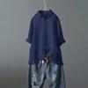 Summer Cotton and Linen Short-sleeved Shirt Casual Single-breasted Ruffled Short-sleeved T-shirt Women