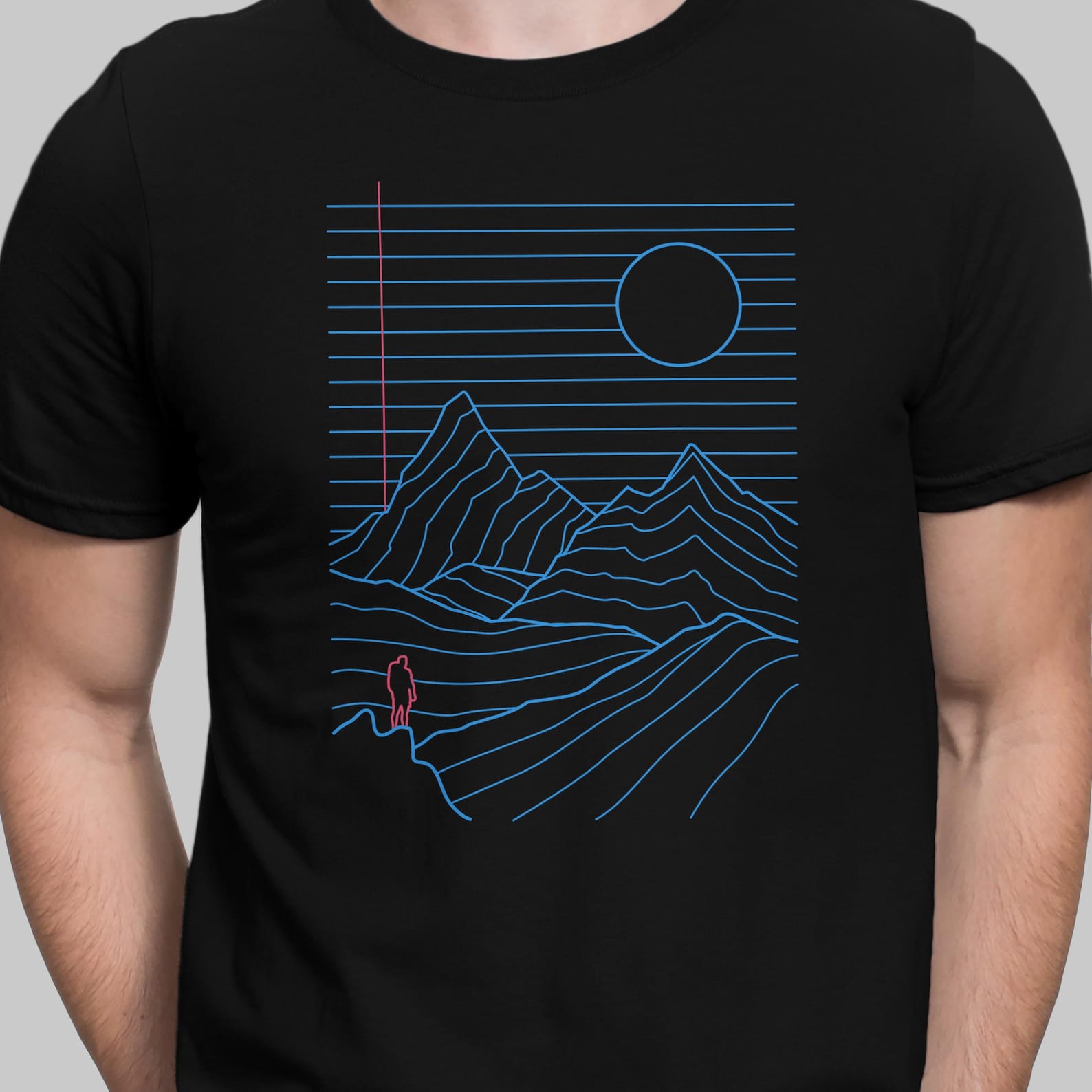 Linear Minimalist Landscape | Geometric Mountain Hiker | Unisex t-shirt XL