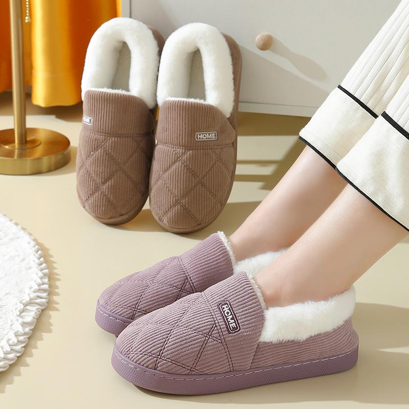 Autumn and Winter Corduroy Cotton Slippers Home Couple Anti-moisture Slippery Thick Bottom Cotton Shoes