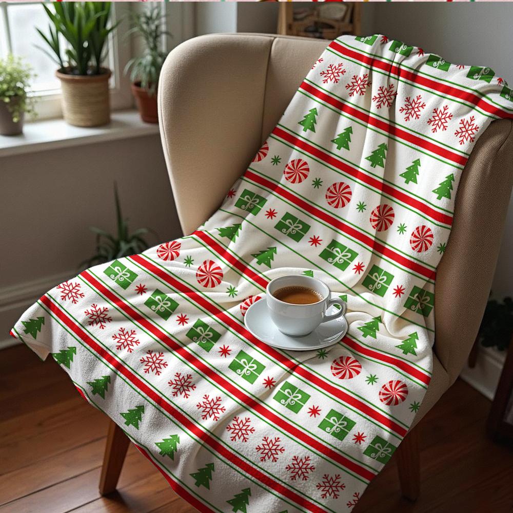 Xmas Light Holly Anime Cartoon Flannel Blanket Soft Warm Throw for Bedroom Sofa Car Kids Holiday Gift