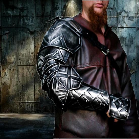 Dwarven Style Blackened LARP Shoulder Armor Fantasy Metal Pauldrons for Cosplay, Reenactment  Medieval Costume