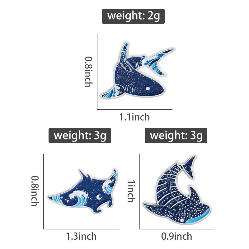 Cartoon Sparkling Underwater Marine Creatures Enamel Pins Glitter Dolphins Manta Ray Seahorse Sharks Whale Brooch Jewelry Badges