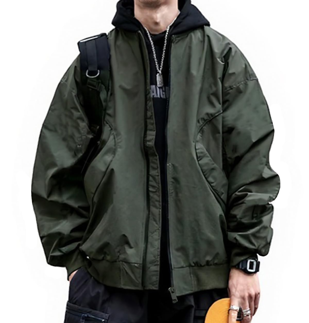 

EASTEMPO Autumn Loose Solid Plus Sizes Men s Jacket, Ma-1, Casual, Business, Fit, Stylish, Windproof, Color, Blouson, (JP, Alphabet, M, Green) зелёный