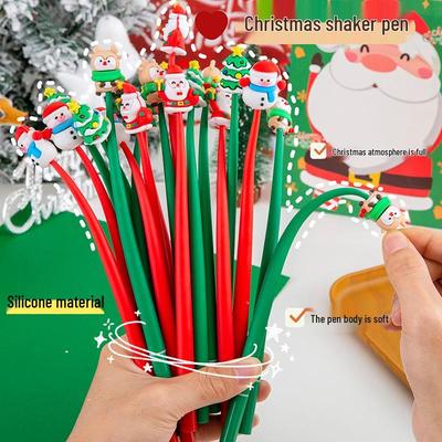 Simpatica Penna Gel Shaker in Silicone con Cartone Animato Natalizio - Regalo di Cancelleria per Studenti