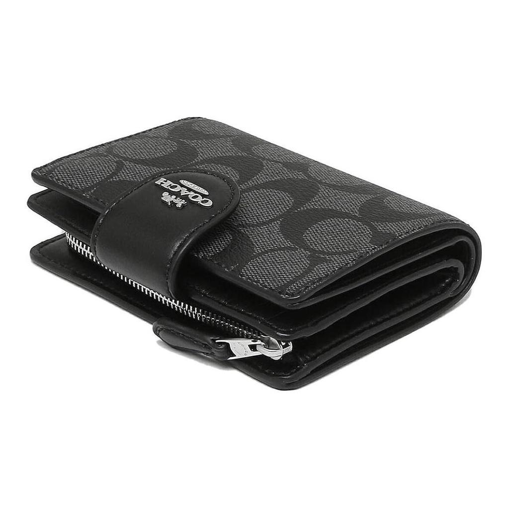 Coach Corner Zip Classic Fashion Monogram Corner Zip PVC Wristlet Clutch Mahjong Wallet Women Clutch Charcoal C0082-SVDK6