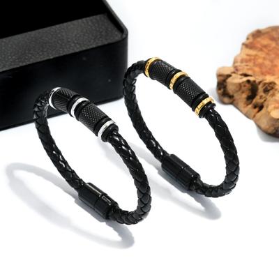 Men’s Retro Leather Beaded Woven Bracelet: European & American Style, Simple & Versatile Fashion, High-End Design.