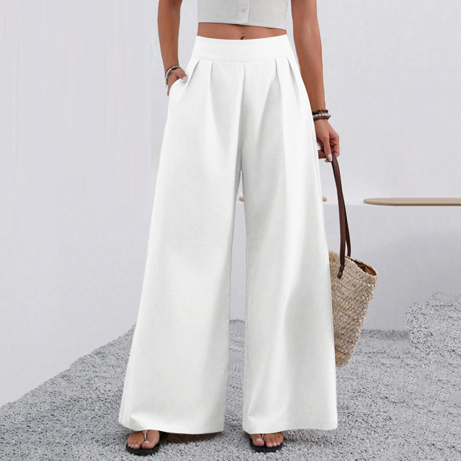 

Women s Fashionable Relaxed Fit Comfortable Pocket High-Waisted Versatile Wide-Leg Pants M білий