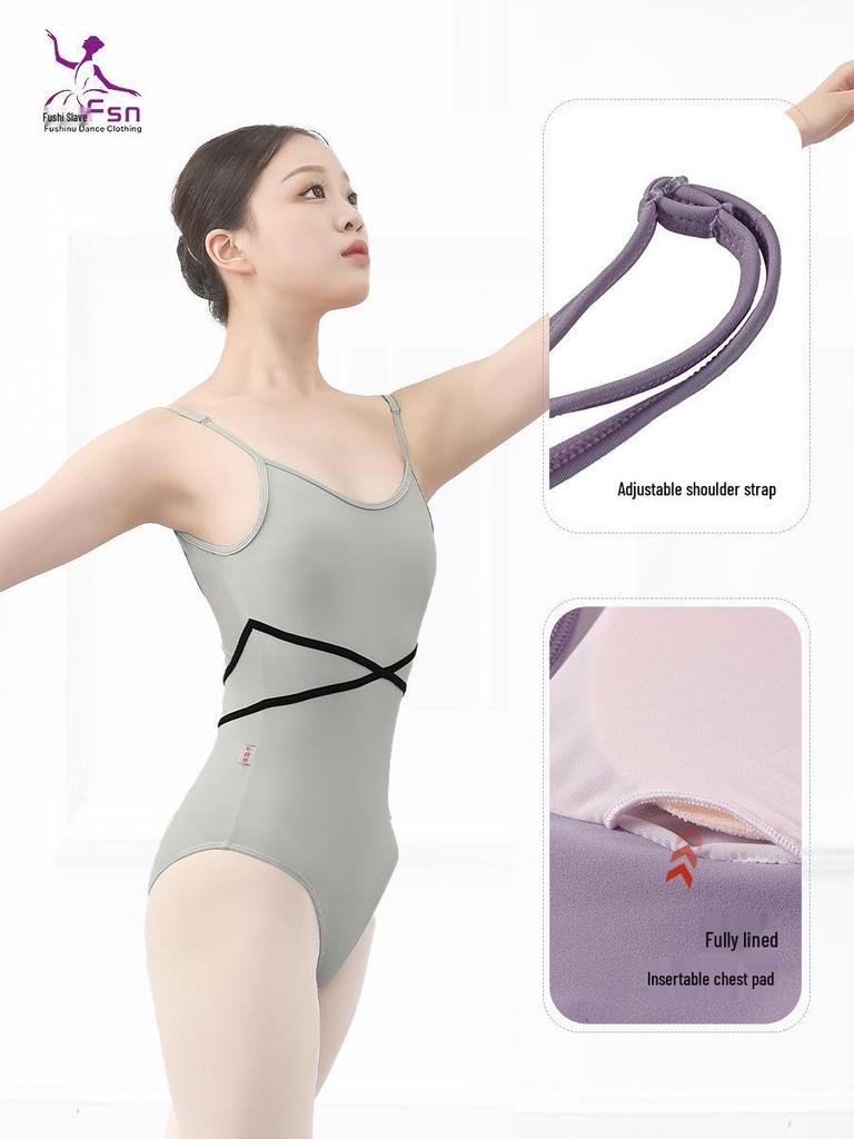 Fushinu Dancewear Spaghetti Strap Slimming Jumpsuit for Ballet and Gymnastics Training