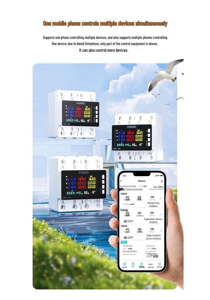 Graffiti WiFi Multifunction DIN Rail Meter with Over/Undervoltage & Phase Loss Protection.