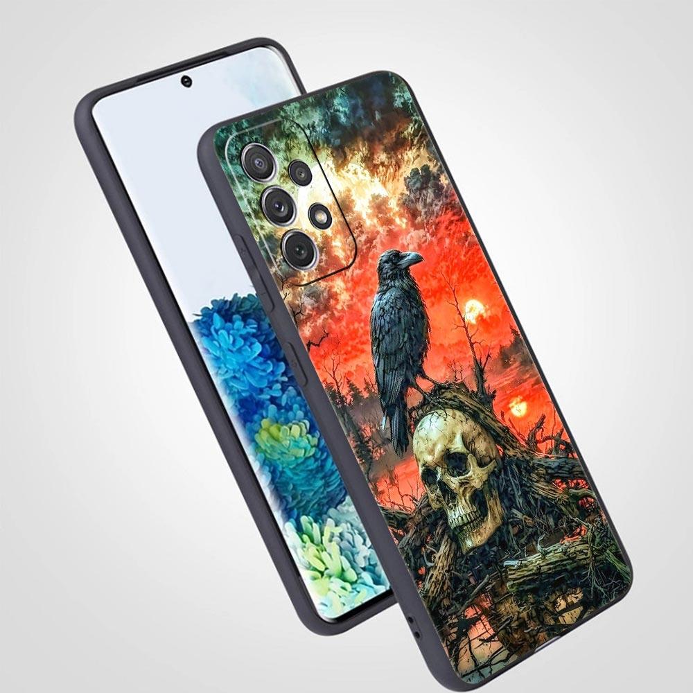 Raven Crow Skull Pattern Phone Case For Samsung Galaxy A17 A07 A55 A35 A25 A15 A05 A33 A31 A23 A21s A13 A41 A73 A53 A51 A71Cover