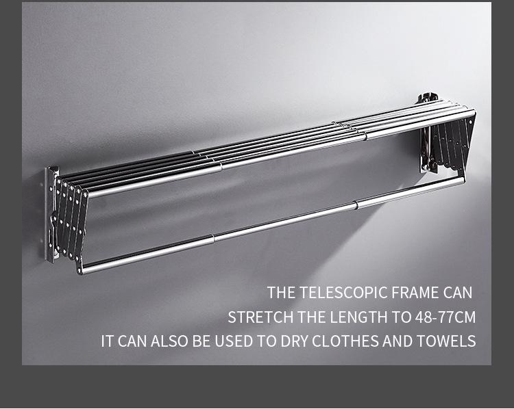 304 Stainless Steel Retractable Double/Single Bar Bathroom Towel Rack with Folding Storage