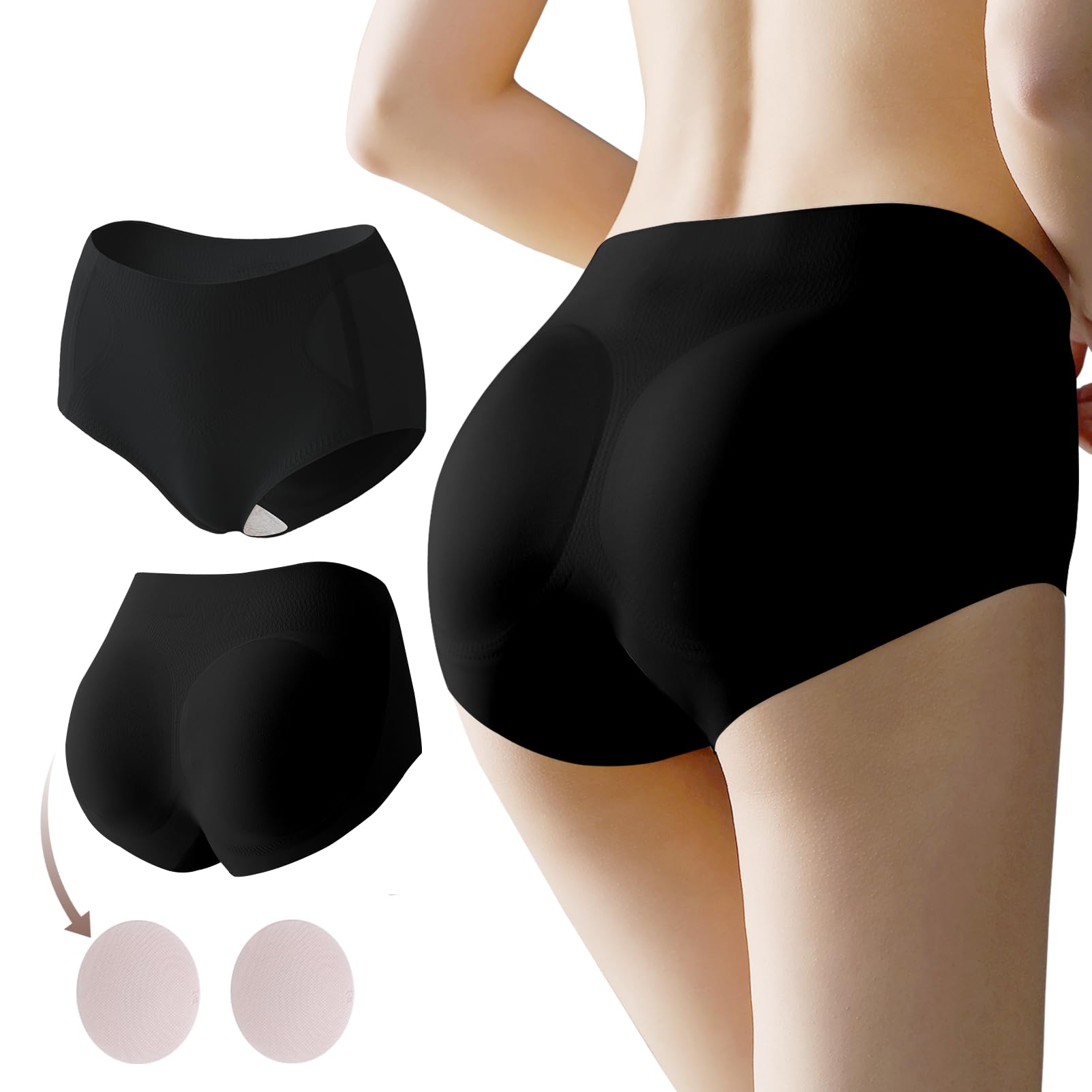 

SHUIII Формирующее белье для подтяжки ягодиц и бедер для красивых ягодиц, съемные накладки на бедра, таз, живот, ягодицы, цельные трусики, накладки, пояс, [включает накладки] чёрный