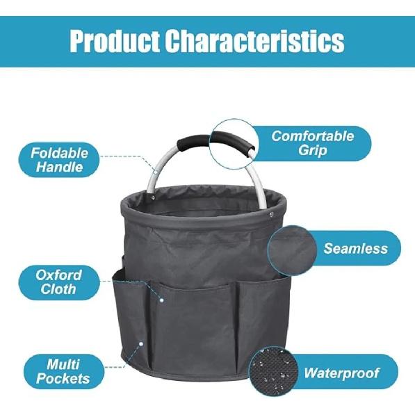 Portable Cleaning Caddy 17L Foldable Cleaning Bucket with Handle Organizer Bag for Towels Cleaning Tools Bathroom Kitchen Home