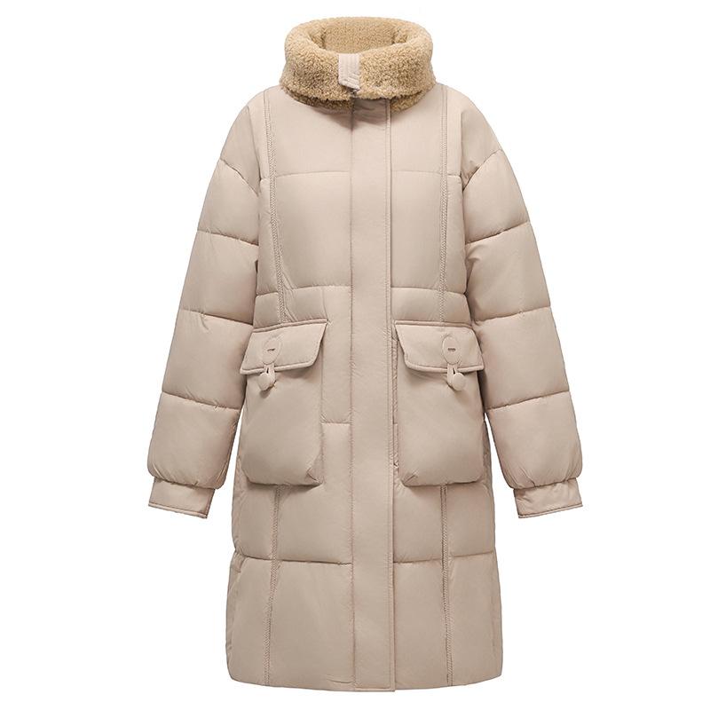 Down Cotton Jacket Women's Mid-length Winter Thickened and Explosive High-end Small Man Padded Jacket Korean Cargo Lamb Wool Cotton Jacket