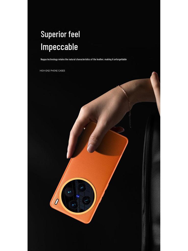 Prémiové hladké kožené pouzdro pro Vivo X100 a X100 Pro
