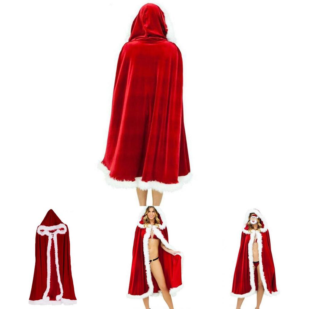 Cozy Dark Red Mrs Santa Claus Fancy Dress Cape With Luxurious White Fur Detailing
