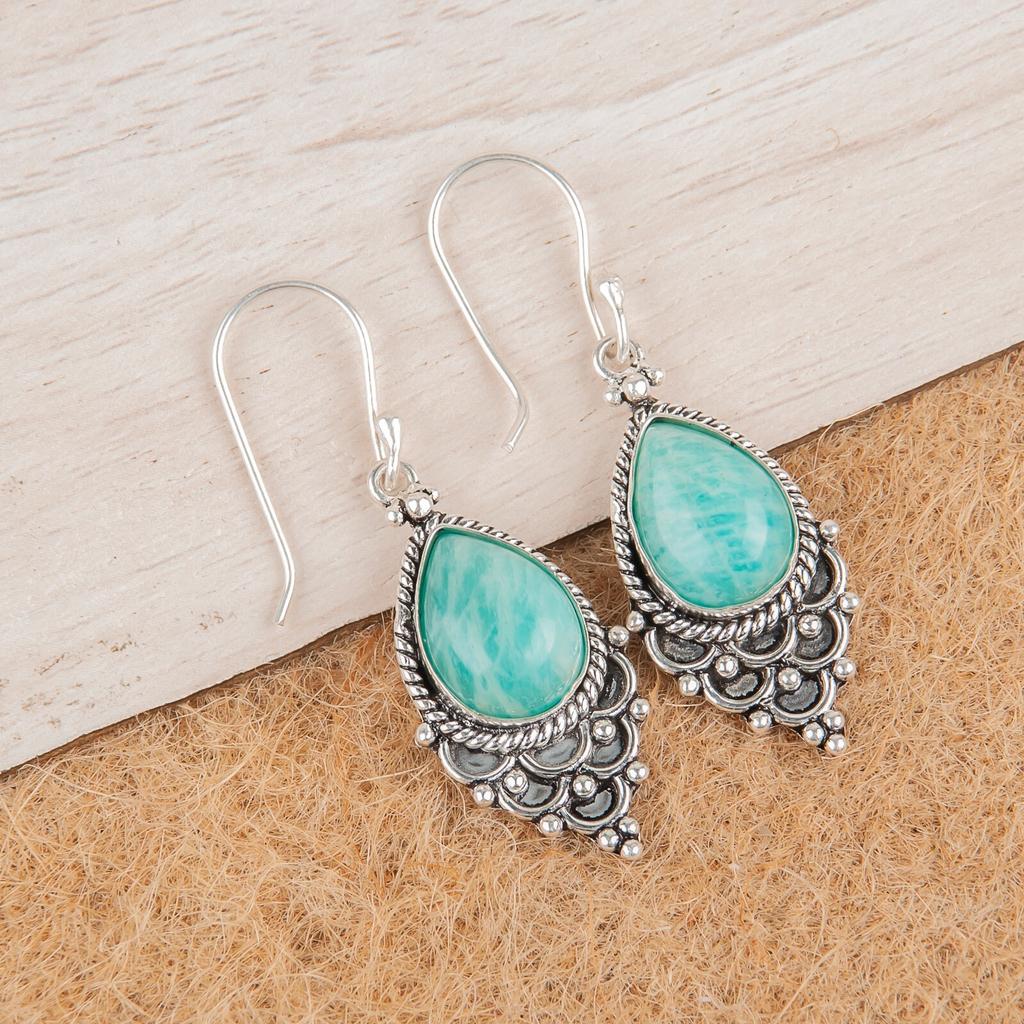 Rare  Amazonite Gemstone 925 Sterling Silver Jewelry Earrings For Birthday Gift EE-85-25