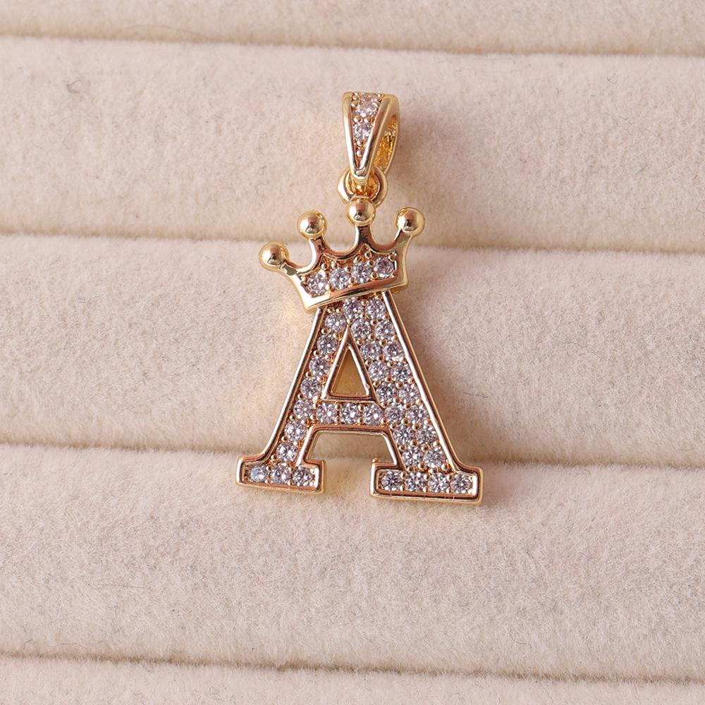 Gold-Plated Crown Rhinestone Letter Pendant Necklace