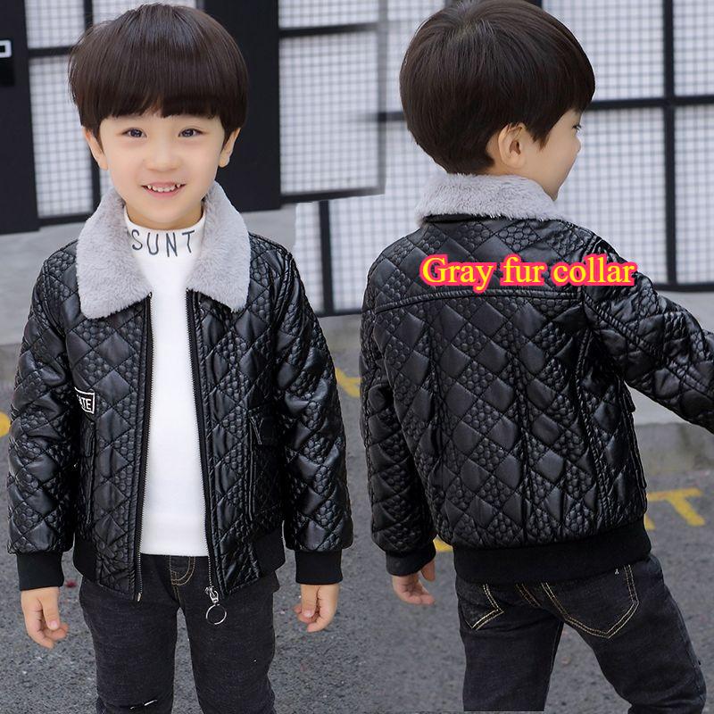 Boys Boys Plus Velvet Thick Leather Jacket Outer Jacket