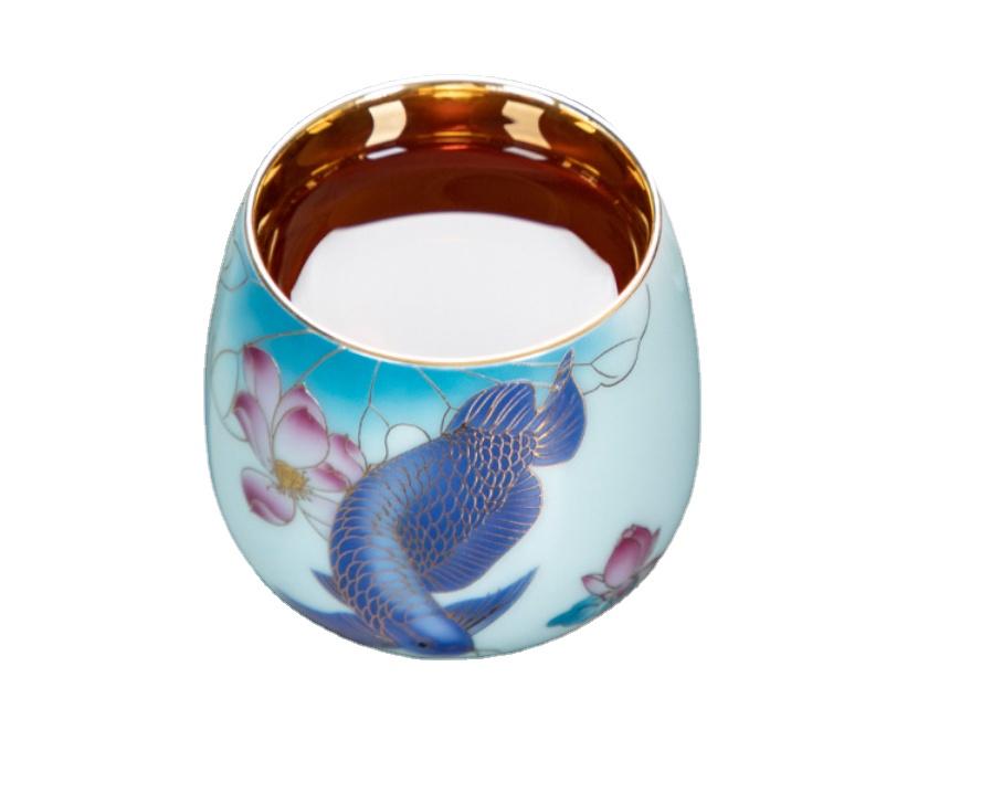 125ml Gilded Master Cup Handmade Ceramic Teacup Souvenir  Celadon Kungfu Tea Set Household Tea Cup Tea Bowl Gift Box