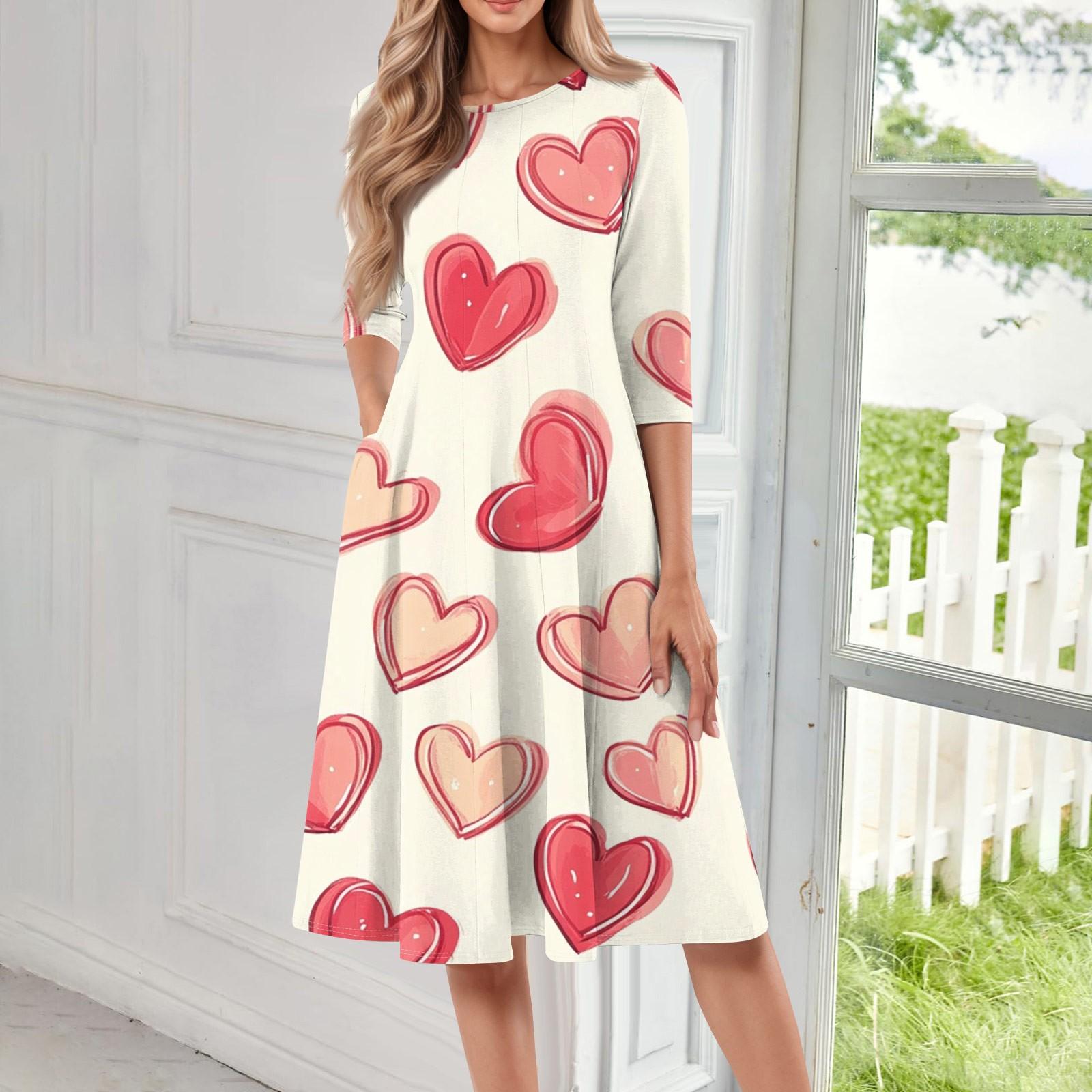 

Женское повседневное и модное платье средней длины с круглым вырезом и рукавом семь четвертей M бежевый