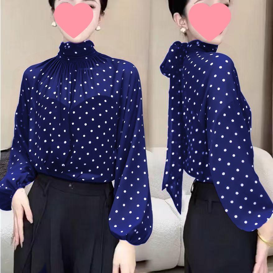 Damen-Oberteil im französischen Stil mit weiten Ärmeln und Pünktchen: Neue Sommer/Herbst Mode, Nischen Design, Elegant & Vielseitig.