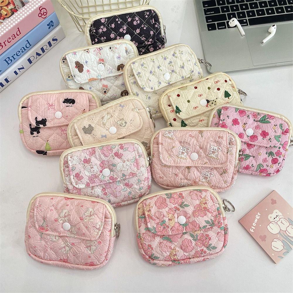 Pinted Small Makeup Lipstick Bag Large Capacity Mini Canvas Storage Bag Floral Coin Purse  Outdoor