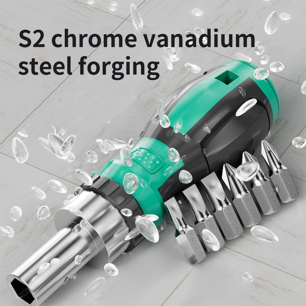Mini Magnetic Head Ergonomic Handle Ratchet Screwdriver Set with 6 Bits and 3 Ratchet Setting for Household Repair Tools