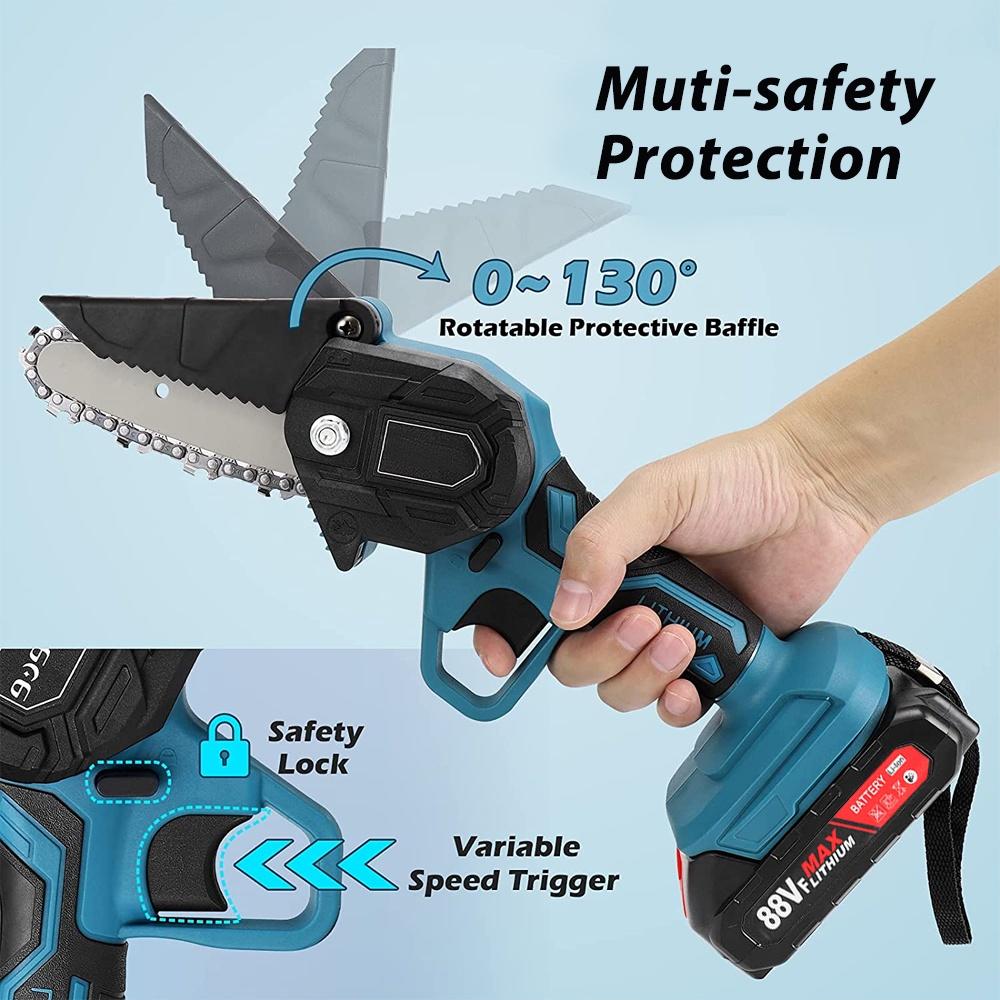 6 Inches Mini Electric Saw 88VF Chain Garden Tree Recording Saw Woodworking Tool Wood Cutter for 18V Battery 3000w