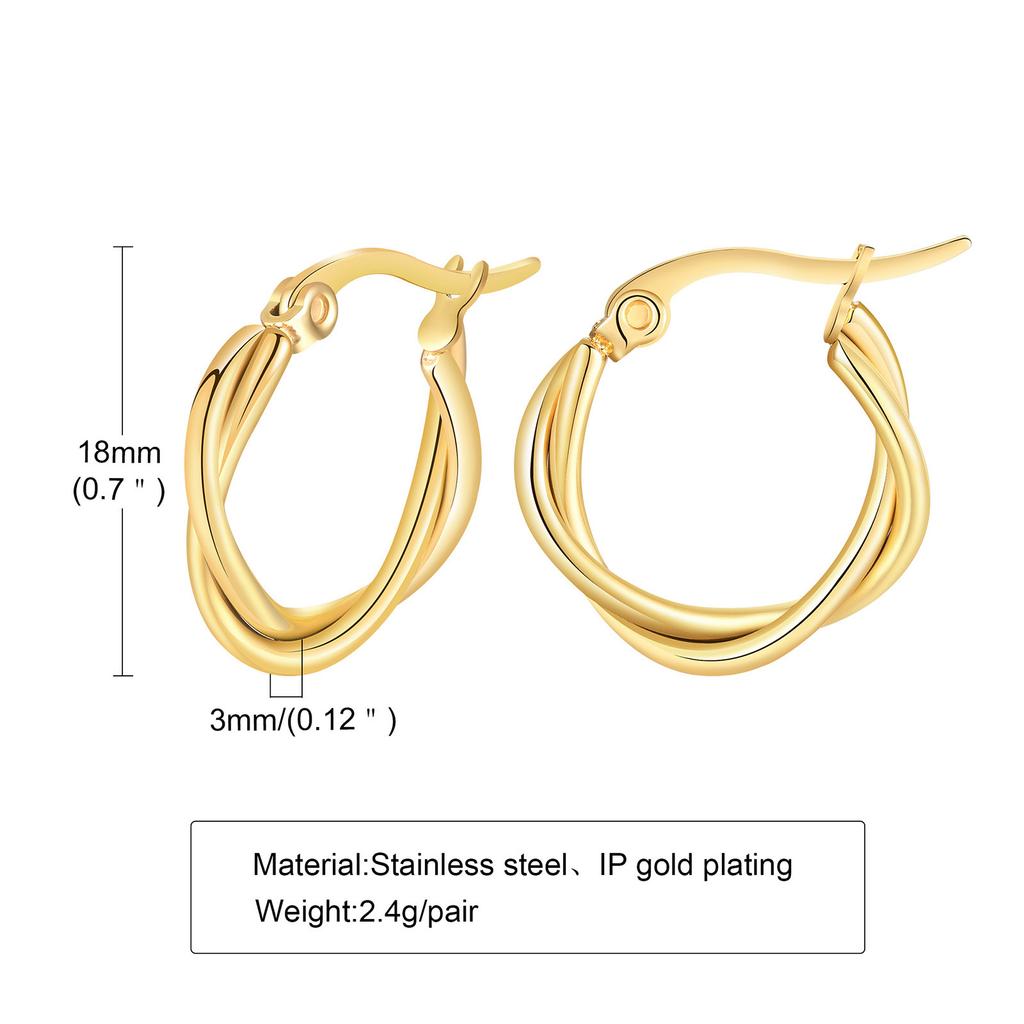 Stainless Steel Earrings, Twist Earrings, Gold C-shaped Earrings, Simple and Fashionable Women's Jewelry