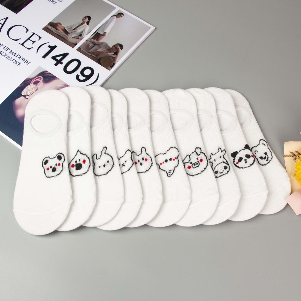 5 Pairs Summer Women's Socks Shallow Invisible Sweat Low Casual Boat Socks Breathable Simple Cute Animal Case Female Short Socks