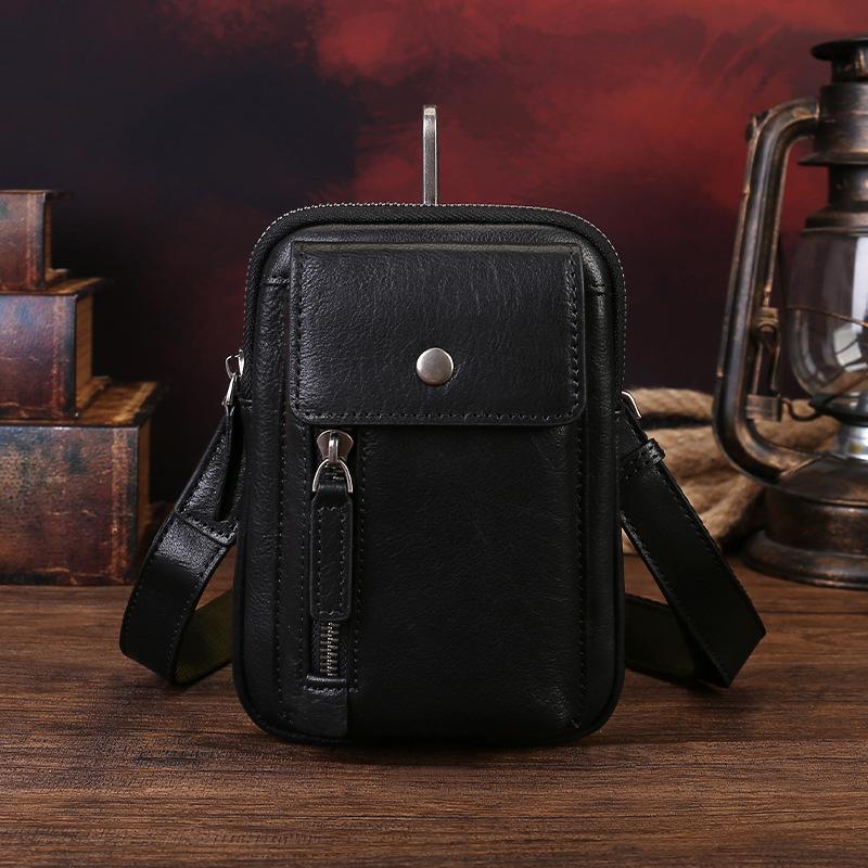 Real Leather Messenger Bag, Cowhide Phone Case, Handcrafted Single-shoulder Crossbody Bag, Men's Retro Bag Casually