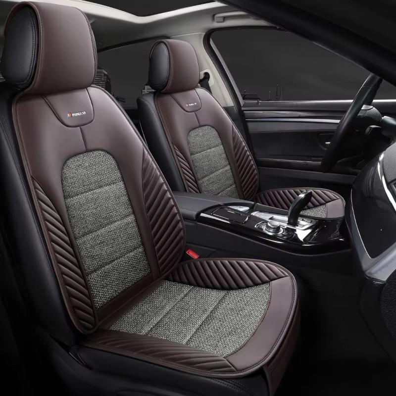 1pc All-Season Universal Car Seat Cushion – Breathable Nappa Leather & Linen-Texture Fabric, Fit for Most Cars, SUVs, and Trucks