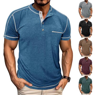 Camiseta Esportiva Casual Color Block Masculina - Top Masculino de Manga Curta com Gola Redonda