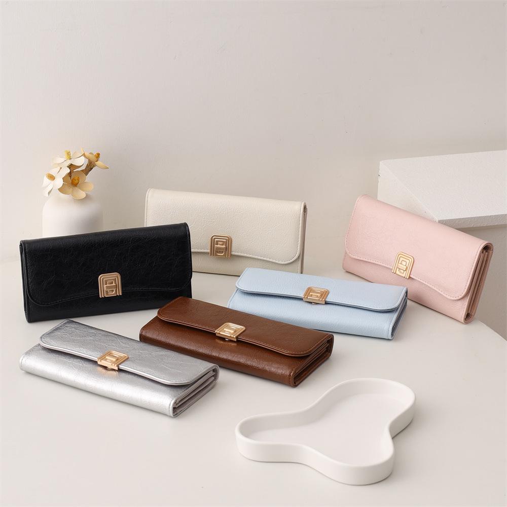 Advanced long wallet for women, solid color triple fold, multi slot zipper wallet, French hand-held small square bag