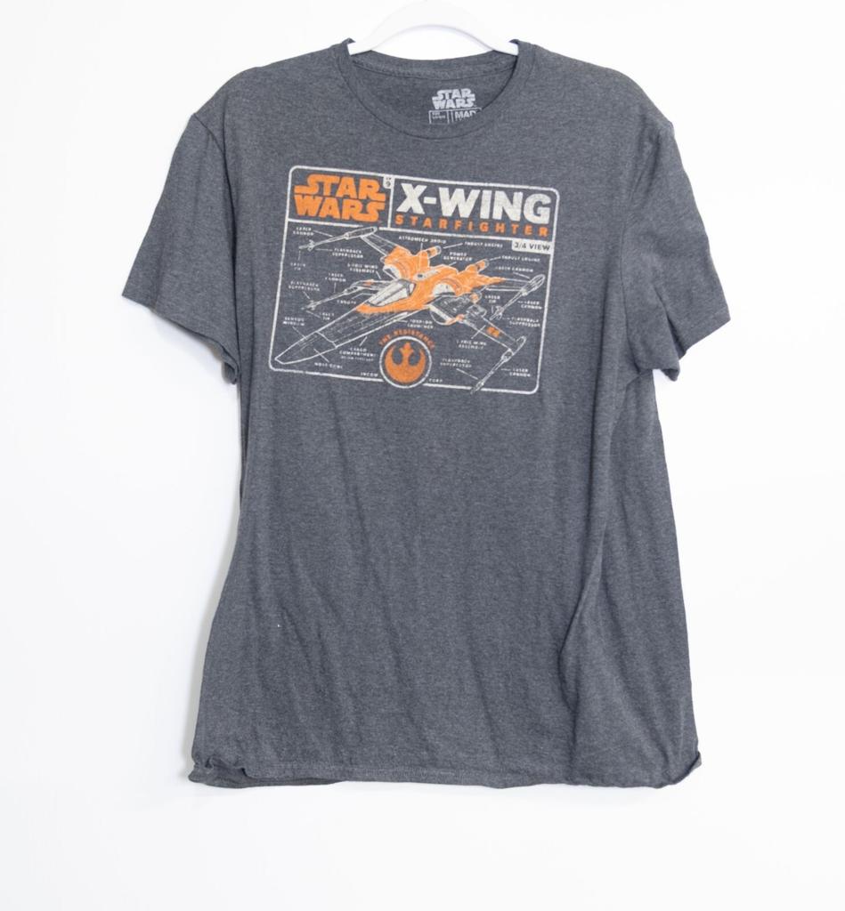 Star Wars X-Wing Starfighter Graphic Gray T-Shirt Size L Cotton Blend Mens Casua