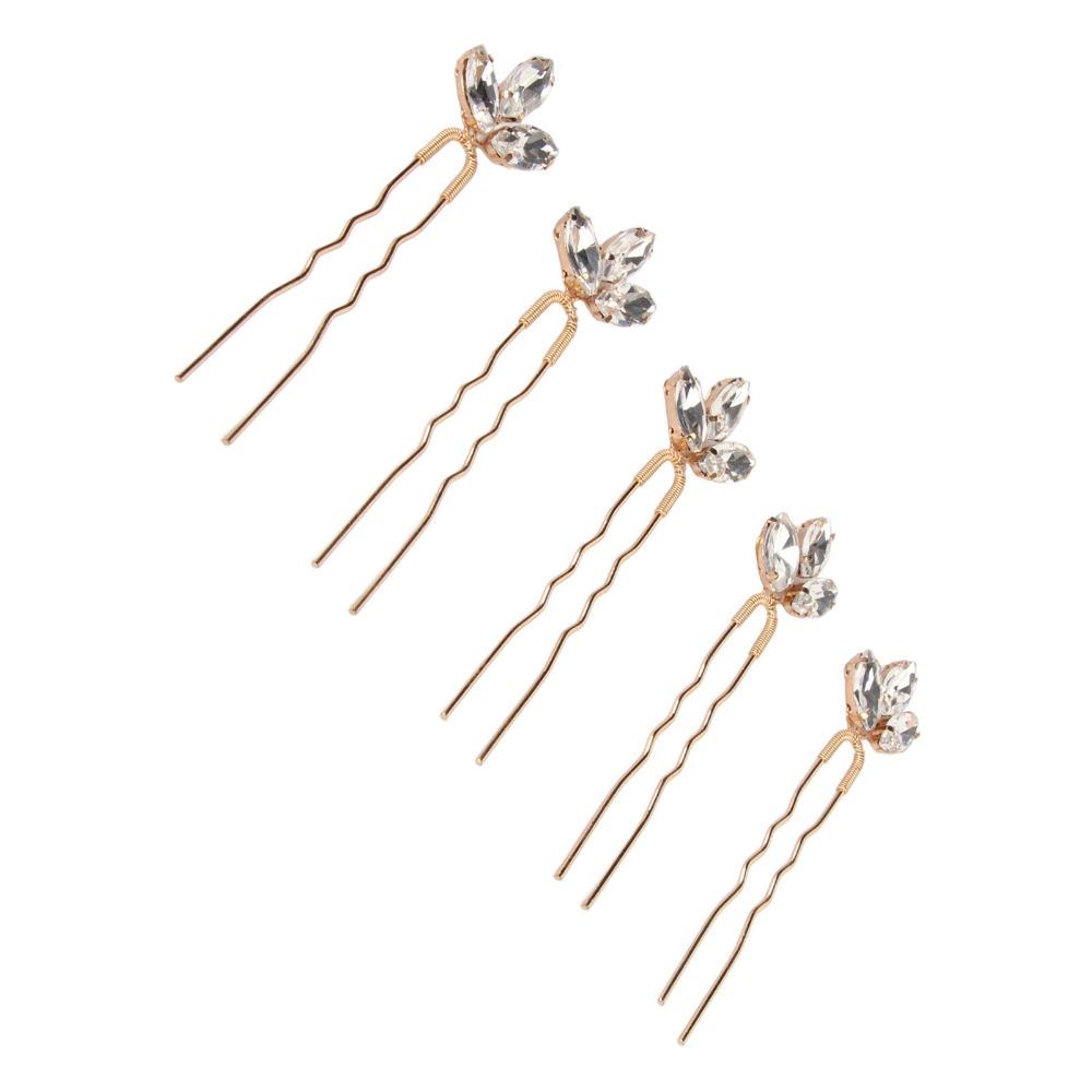 5pcs White Gold Rhinestone Hair Pins Rhinestone Design Bridal Hair Clips  For Women Girls