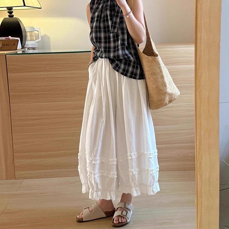 Lace Plaid Bloomers Women's Summer Thin New Lazy Style High Waist Loose and Thin Nine-point Casual Pants