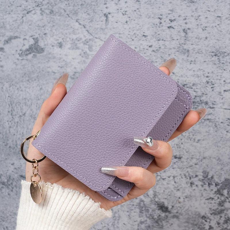 New Fashion Vintage Solid Color Short Wallet Portable Bifold Multi-functional Coin Purse Women's Credit Card Holder Small Wallet