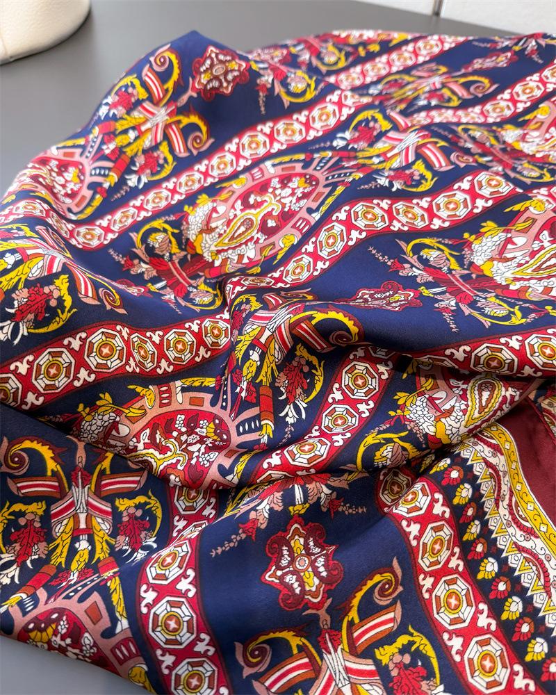 Vintage Prints Large Silk Scarf Women's Luxury Design Smooth Soft Satin Shawl Beach Sun Protection 180x80cm Foulard Bandana