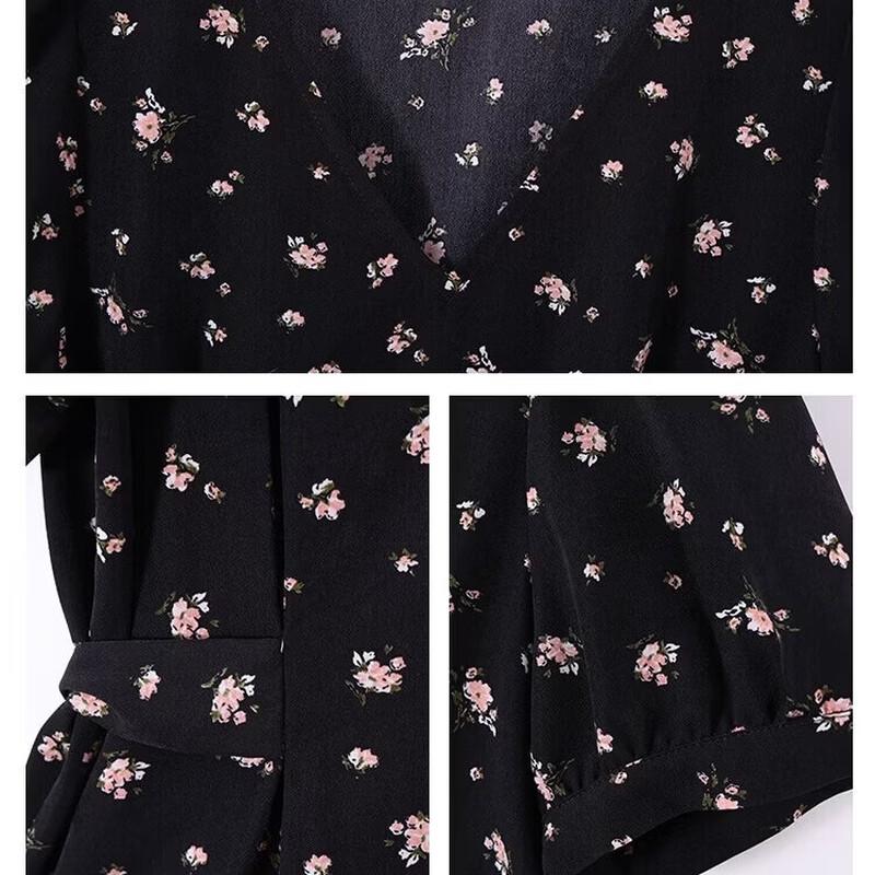 Elegant Printed V-Neck Short Sleeve Blouse