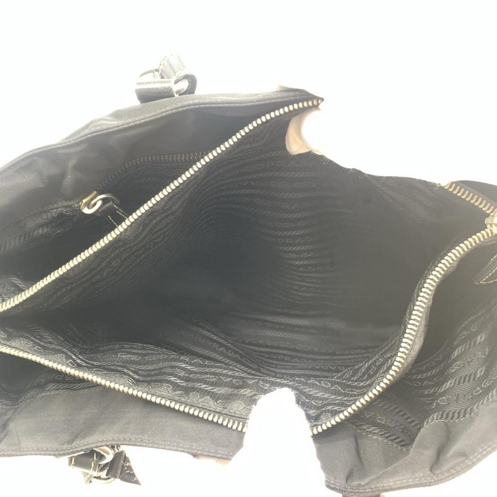 PRADA Tessuto Nylon Hand Tote Bag Shoulder Bag Triangle Logo Plate Silver Hardware Saffiano Leather Black A4 Size