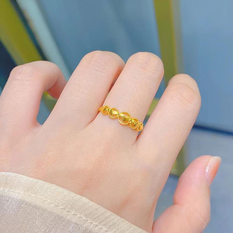 Vietnam Sand Gold Adjustable Linked Hearts Ring - Qixi Gift for Girlfriend, Temperament Copper Gold-Plated Jewelry